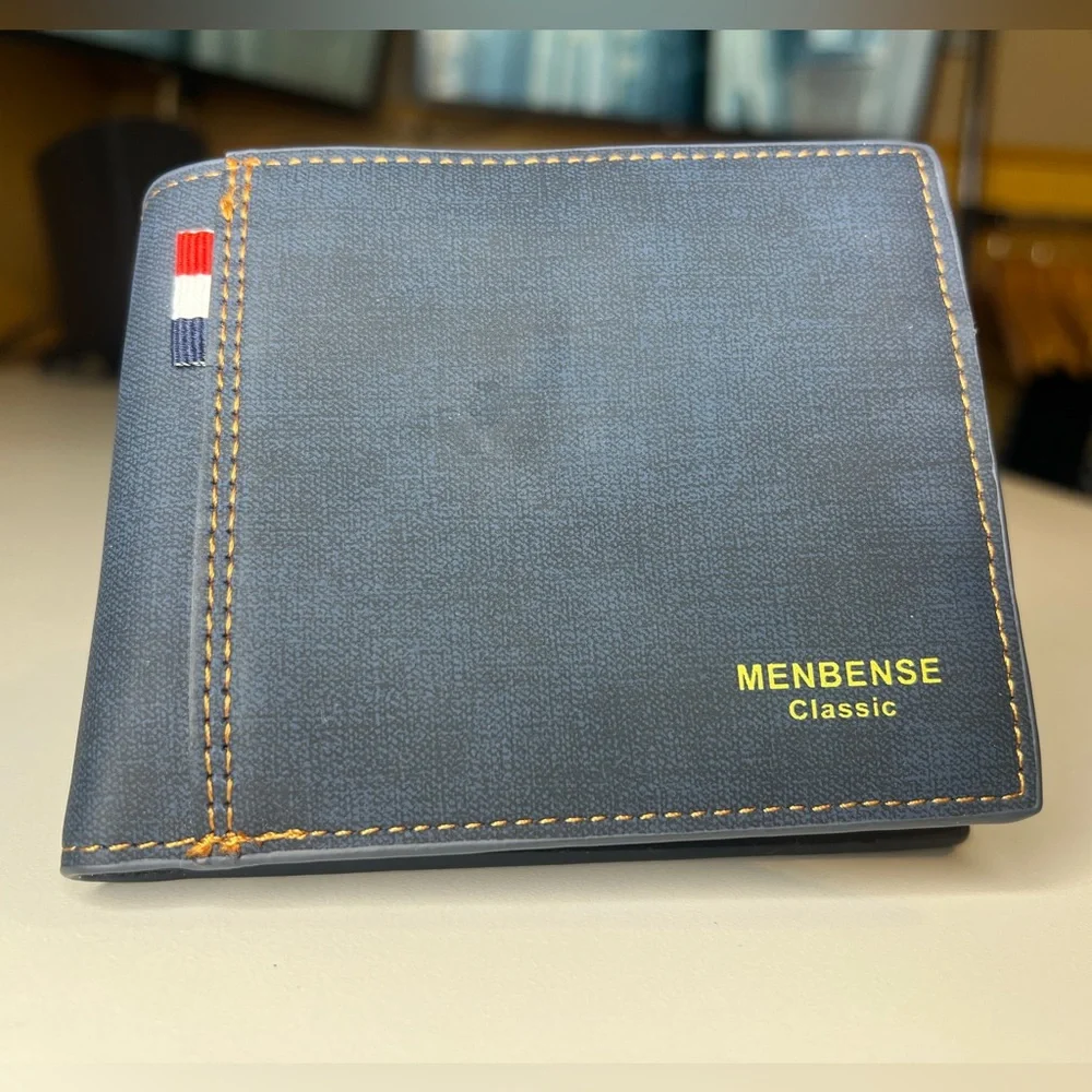 New Man's MENBENSE Classic Navy Blue Leather Wallet Credit Card/ID/Zipper Pocket